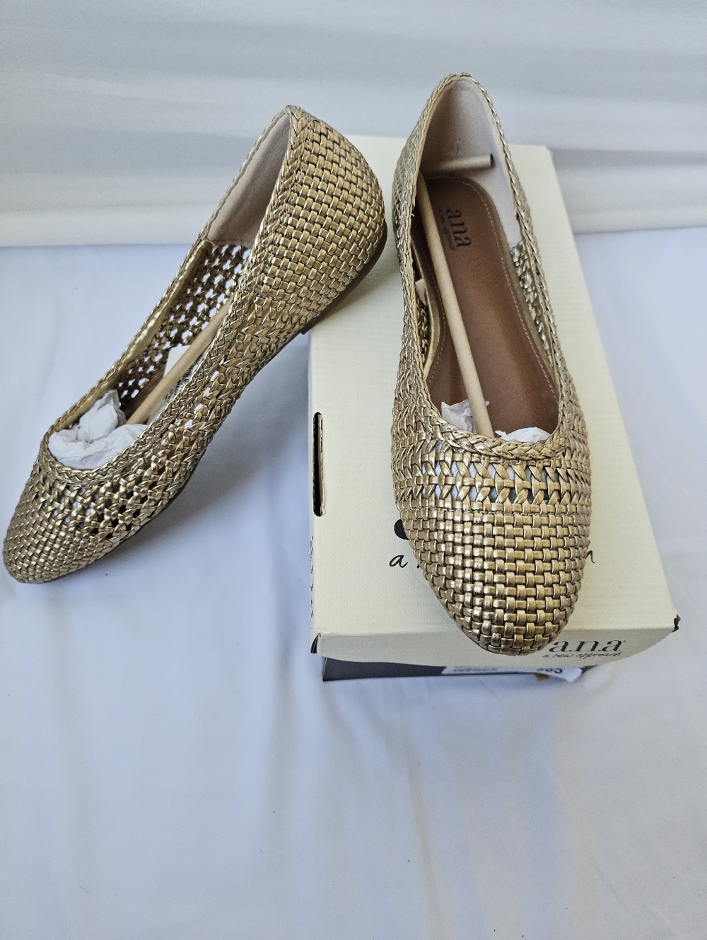 A.N.A. Ana Knoll Gold Woven Ballet Flats Shoes - Women's Size 10M - New with Box